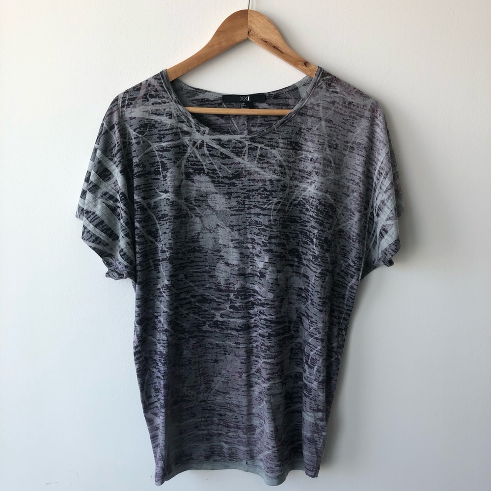 Forever21 Grey Forest Print Tee Shirt